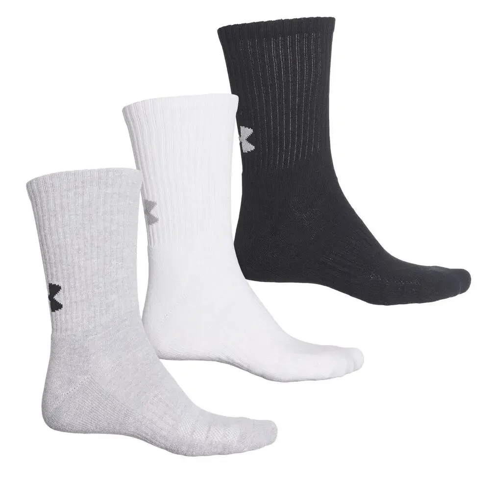 Under Armour Men’s Training Cotton Socks 3 Pairs Crew Gray White Black Large NEW